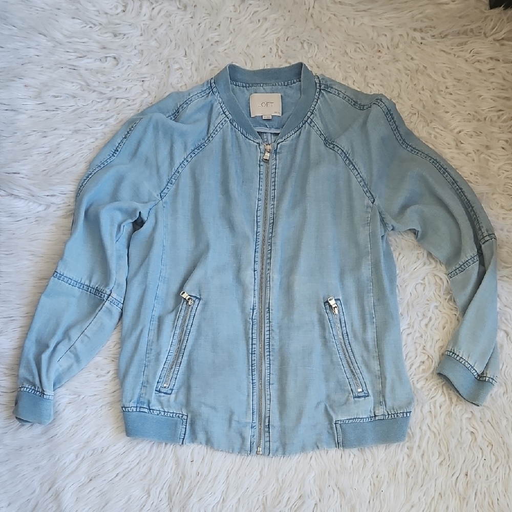 Loft Blue Jean Jacket with Zipper and Casual Style